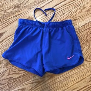Nike lined shorts. Royal blue, pink lining. XS